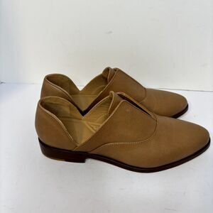 Nisolo Leather Pointed Toe D'Orsay Flats Tan Slip On Womens Oxford Shoes